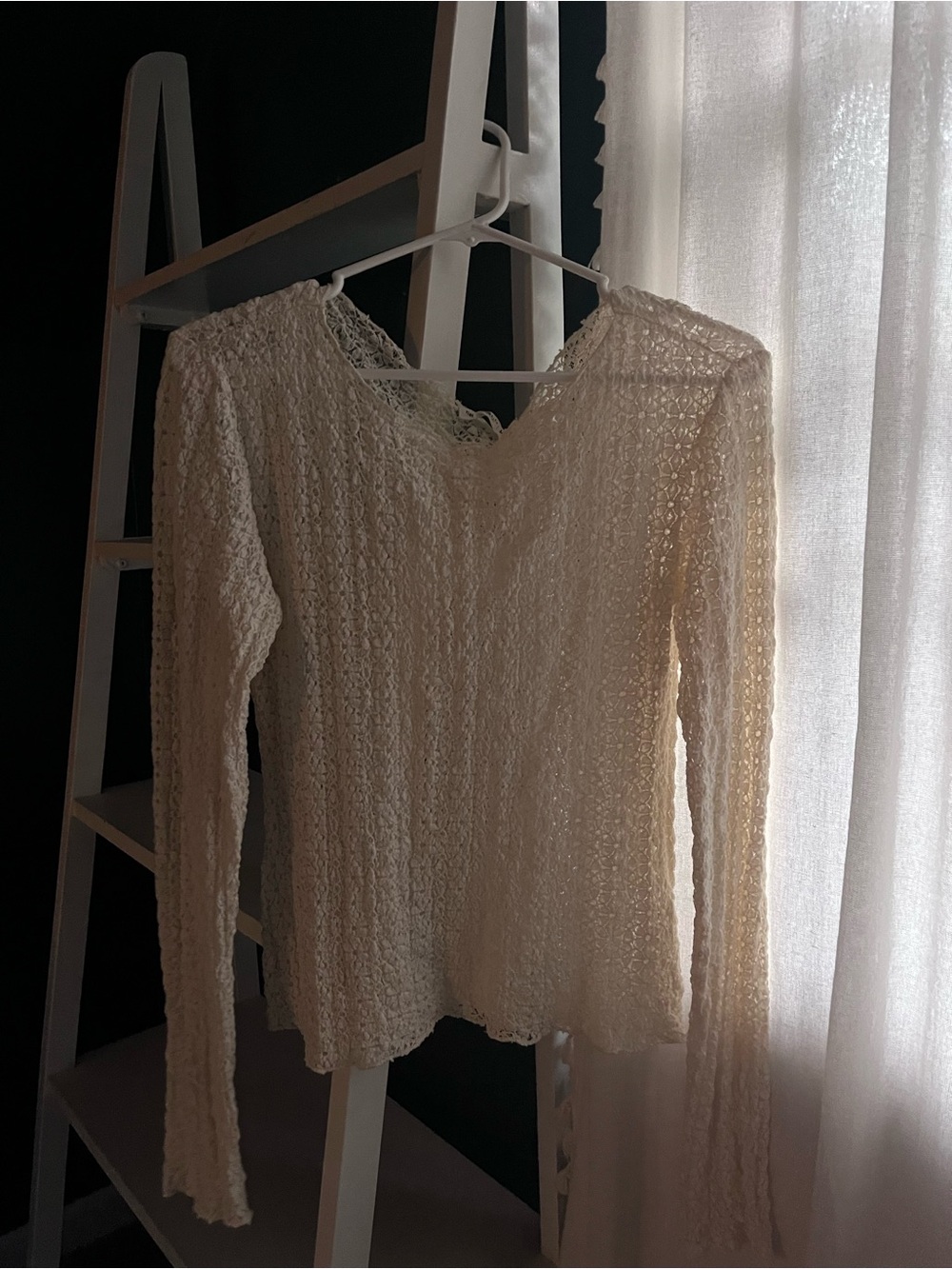 Free People Cream Open-Knit Long Sleeve Top